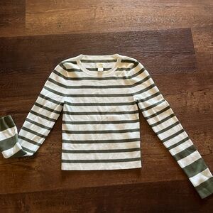 Anthropologie Maeve Green and White Striped Long Sleeve Tee